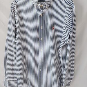 Ralph Lauren Men's White and Blue Pinstripe Shirt